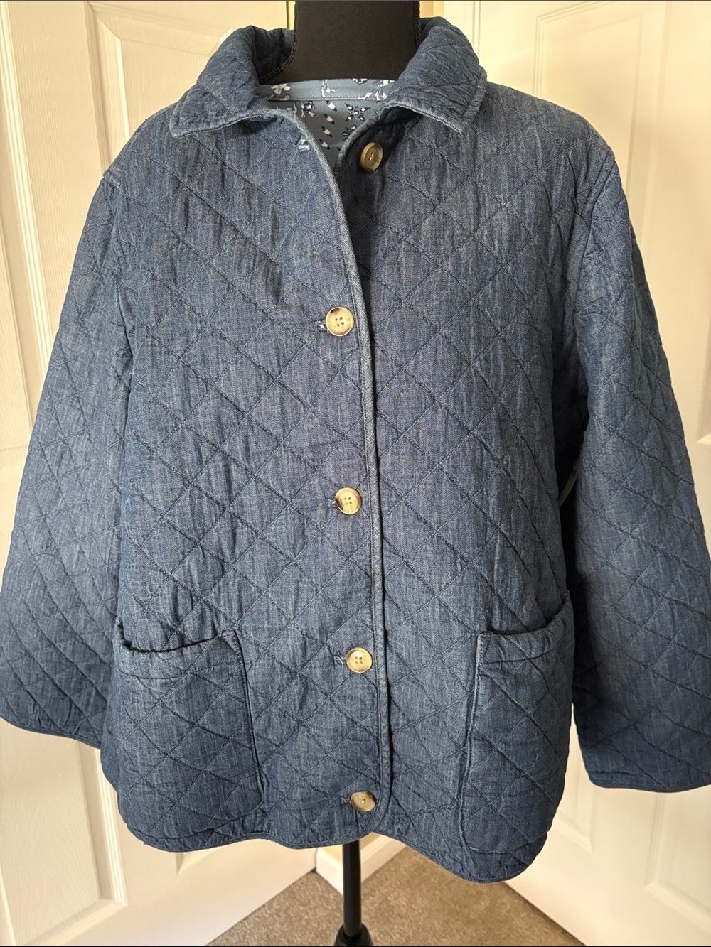 Style & Co. Quilted Denim-Blue Button-Front Puffer Jacket
